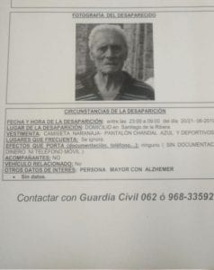 La Guardia Civil pide la colaboración ciudadana en búsqueda de este hombre, desaparecido en Santiago de la Ribera