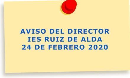 IES Ruiz de Alda en San Javier avisa que los profesores y alumnos participantes en el viaje a Italia no deben acudir al centro hasta nueva orden
