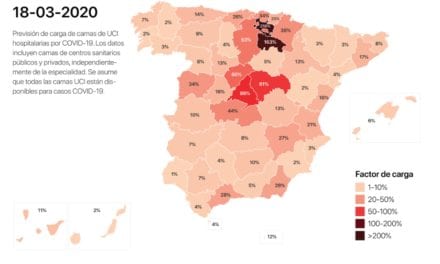 Mapa de riesgo de propagación de coronavirus COVID-19 por contagio comunitario en España
