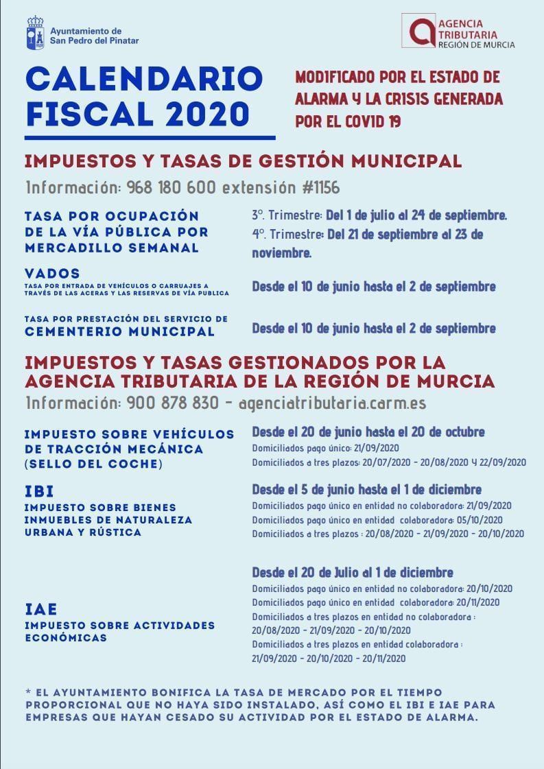 Calendario fiscal 2020 San Pedro del Pinatar