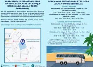 Las playas de La Llana y Torre Derribada contarán con un servicio de autobús gratuito y un aparcamiento disuasorio