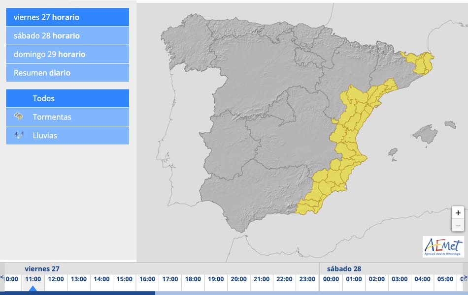 La alerta amarilla se extiende a toda la Región de Murcia tras una madrugada con fuertes lluvias