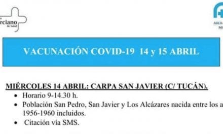 Aviso vacunación Covid-19 San Javier 14 de abril 2021